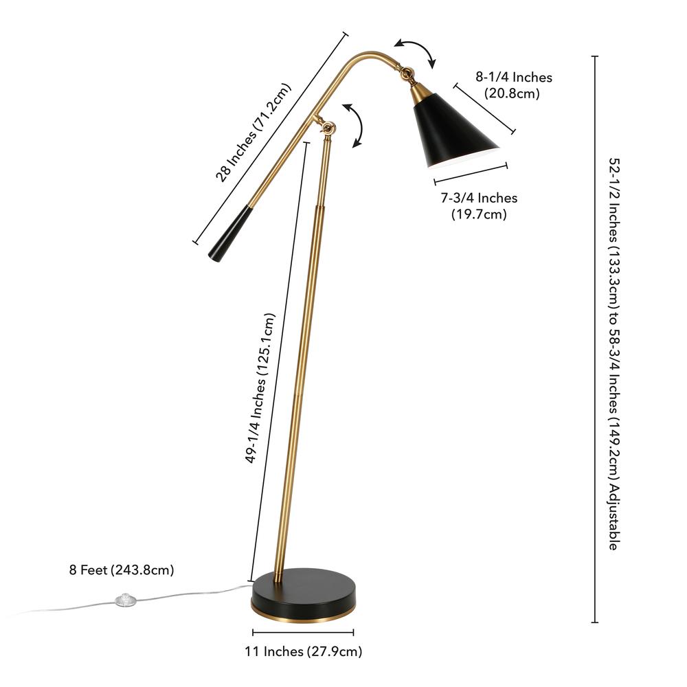 Vidal Two-Tone/Tilting Floor Lamp with Metal Shade in Brass/Matte Black/Matte Black. Picture 4