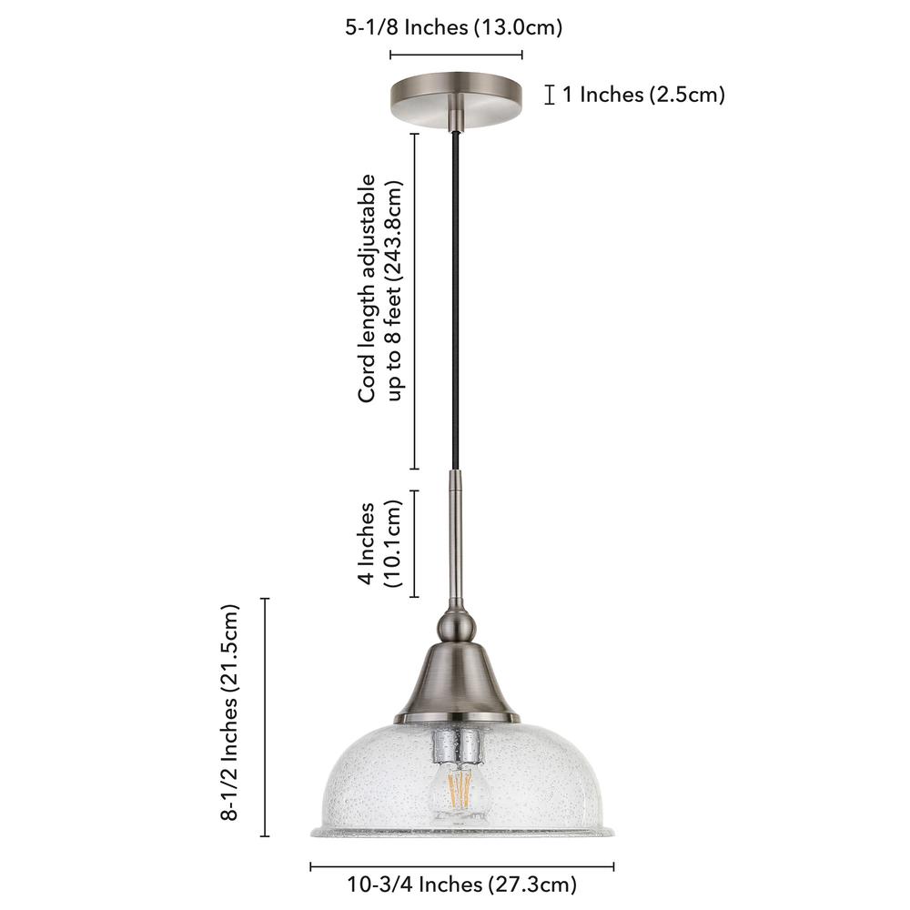 Magnolia 10.75" Wide Pendant with Glass Shade in Brushed Nickel/Seeded. Picture 5