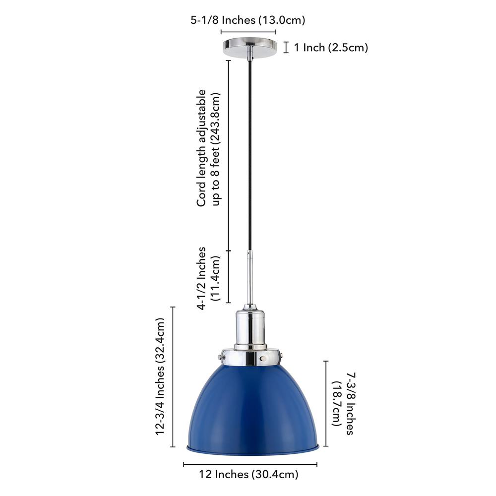 Madison 12" Wide Pendant with Metal Shade in Blue/Polished Nickel/Blue. Picture 6