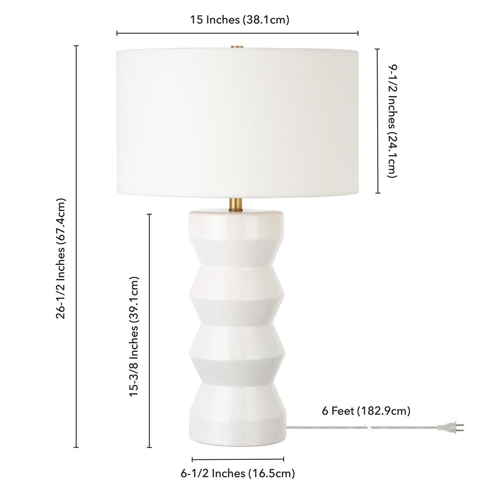 Carlin 28" Tall Ceramic Table Lamp with Fabric Shade in Matte White/White. Picture 4