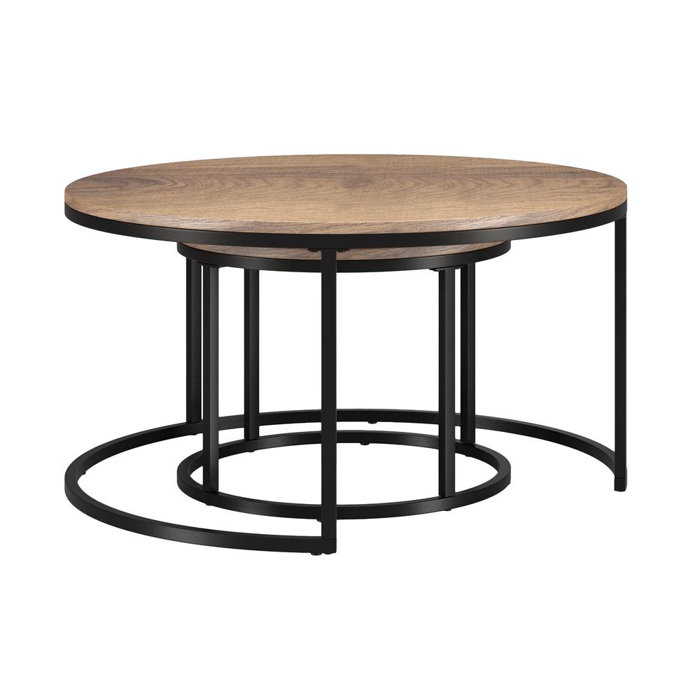 Watson Round Nested Coffee Table with MDF Top in Blackened Bronze/Rustic Oak. Picture 2