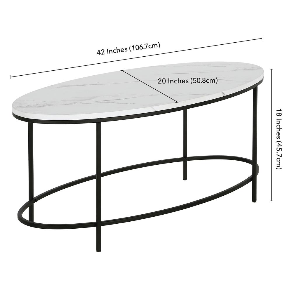 Francesca 42'' Wide Oval Coffee Table with Faux Marble Top in Blackened Bronze/Faux Marble. Picture 5