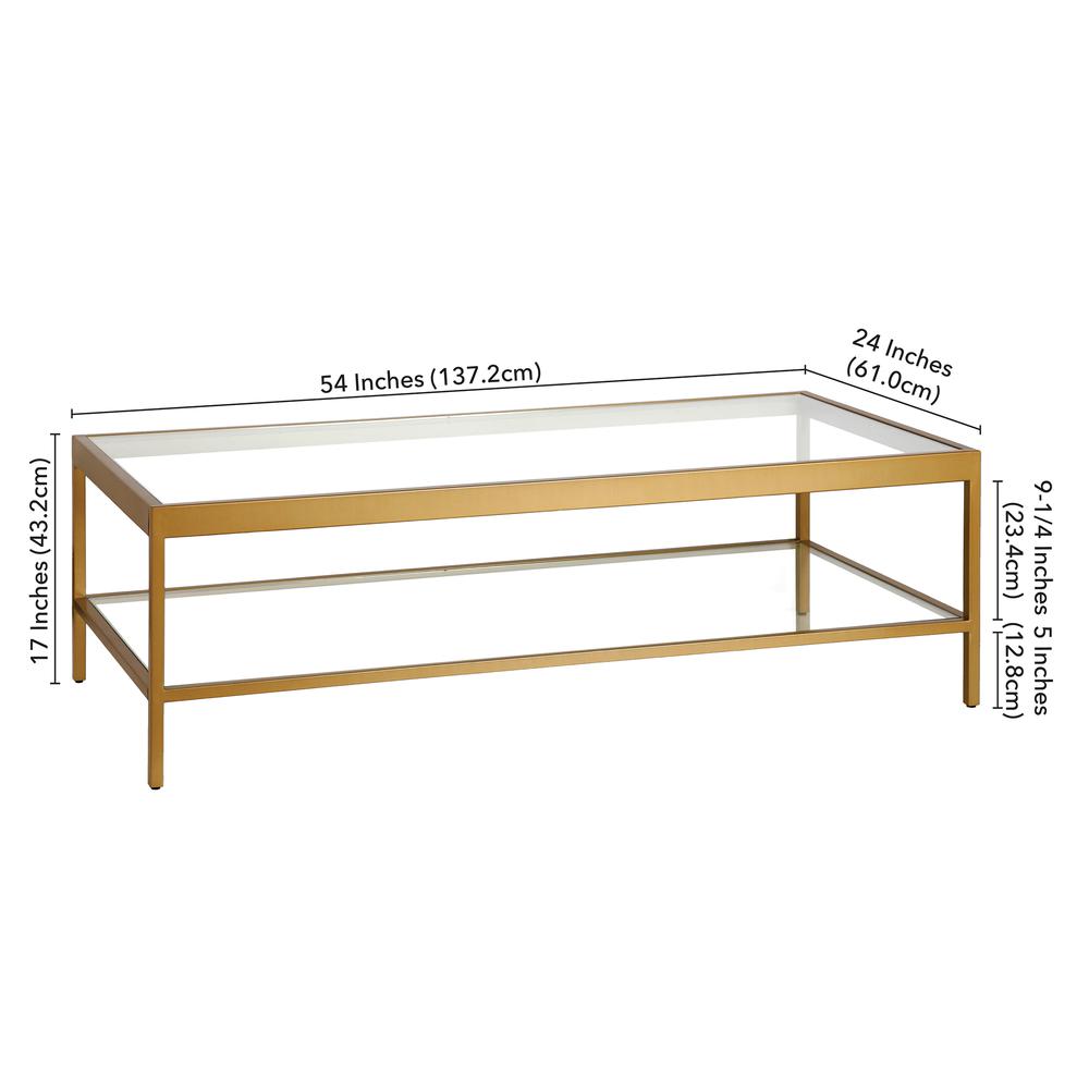 Alexis 54'' Wide Rectangular Coffee Table in Brass. Picture 5