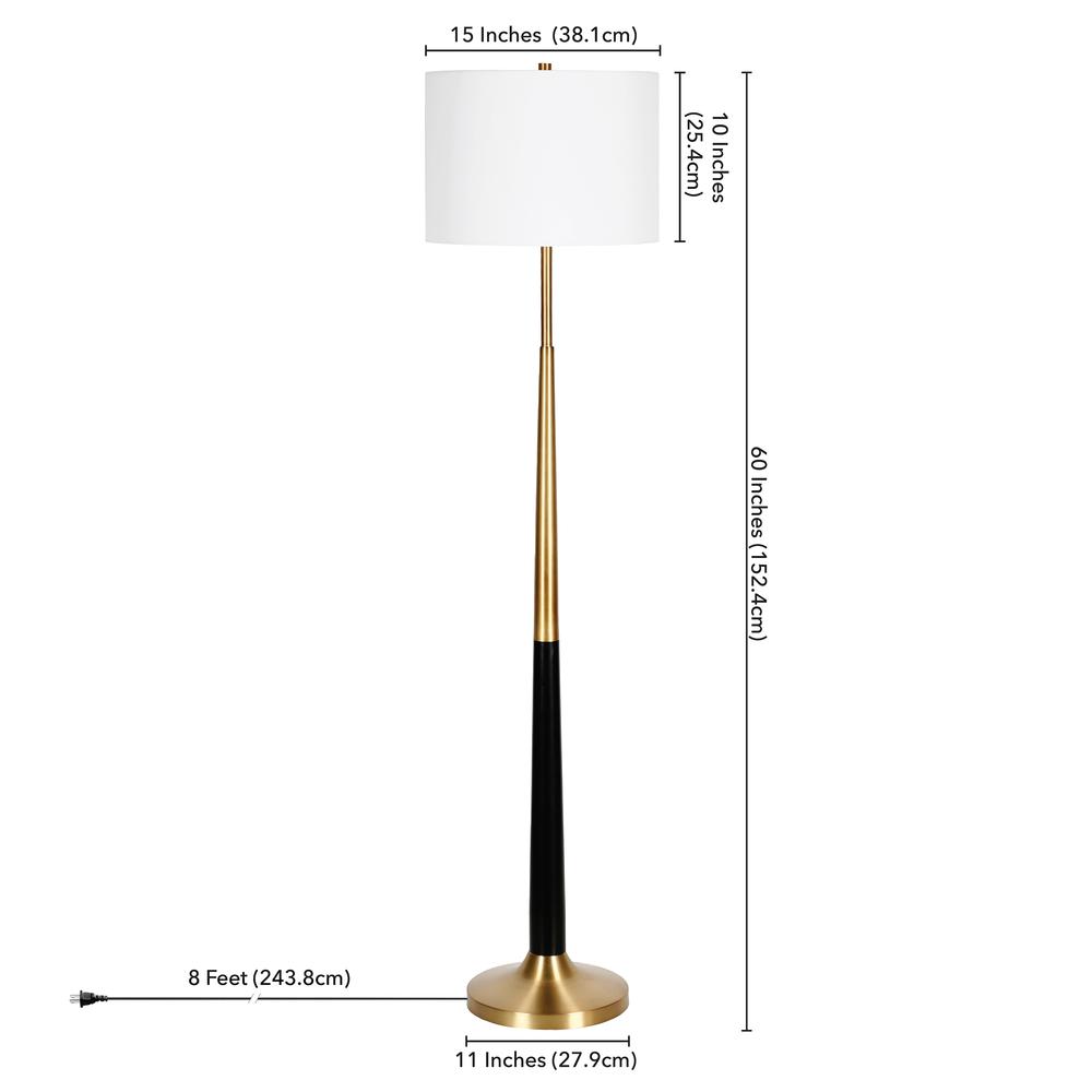Lyon Two-Tone Floor Lamp with Fabric Shade in Brass/Matte Black/White. Picture 4