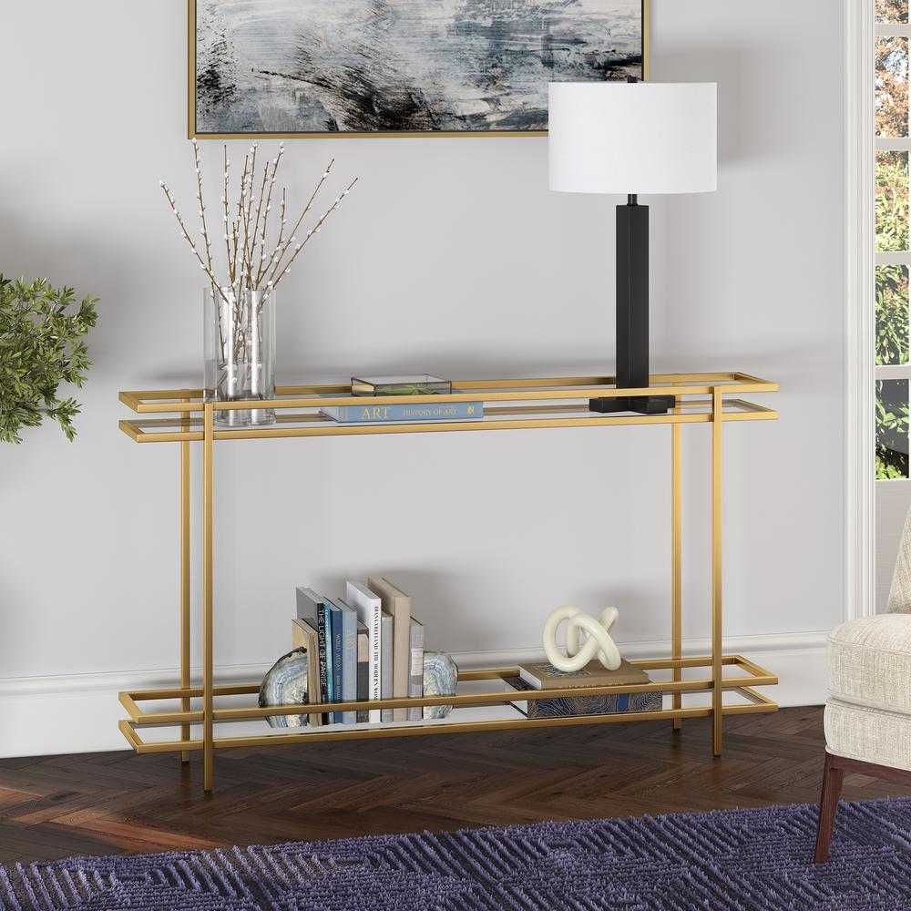 Robillard 25'' Wide Rectangular Console Table in Brass. Picture 2