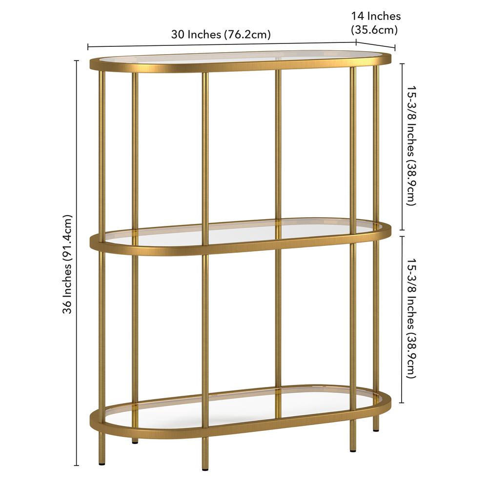 Leif 30'' Wide Oval Bookcase in Brass. Picture 5