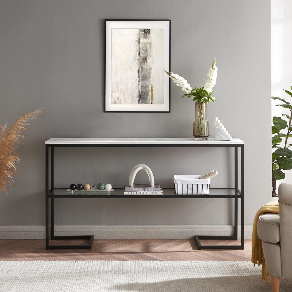 Errol 55'' Wide Rectangular Console Table with Faux Marble Top in Blackened Bronze. Picture 4