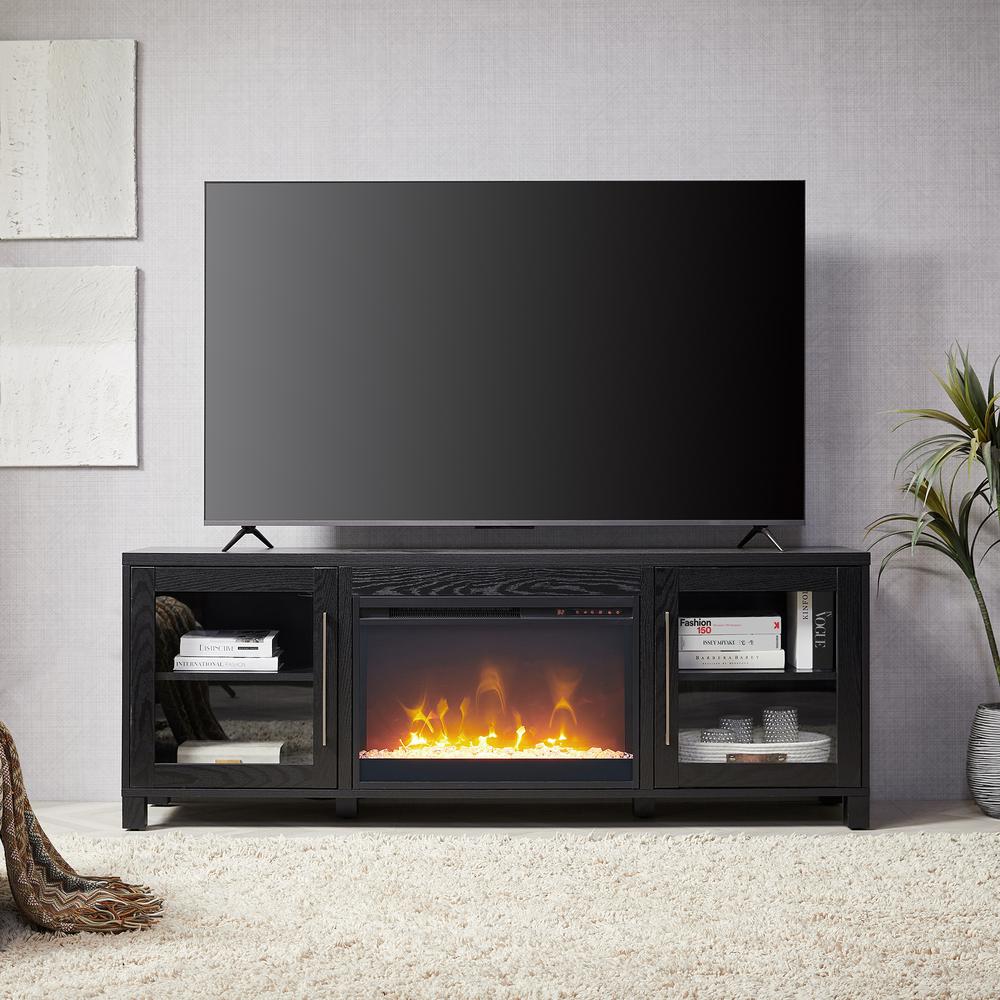 Quincy Rectangular TV Stand with 26" Crystal Fireplace for TV's up to 80" in Black Grain. Picture 2
