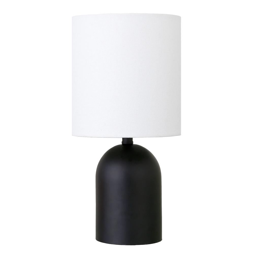 Talbot 13.25" Tall Mini Lamp with Fabric Shade in Blackened Bronze/White. Picture 1