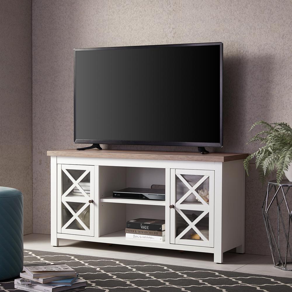 Colton Rectangular TV Stand for TV's up to 55" in White/Gray Oak. Picture 2