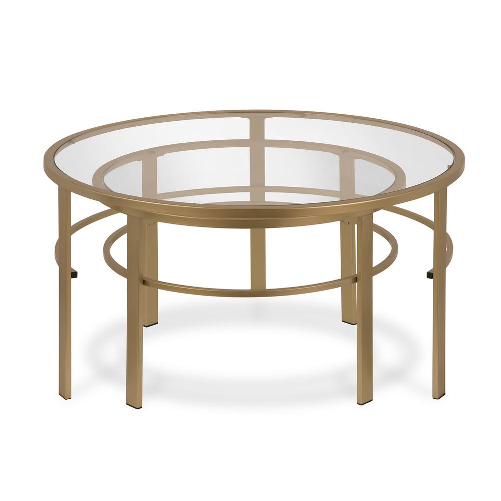 Gaia Round Nested Coffee Table in Brass. Picture 3