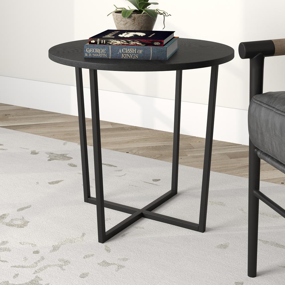Pivetta 22" Wide Round Side Table with MDF Top in Blackened Bronze/Black Grain. Picture 2