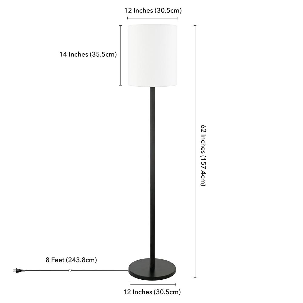 Braun Round Base Floor Lamp with Fabric Shade in Blackened Bronze/White. Picture 4