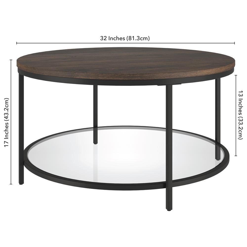 Sevilla 32'' Wide Round Coffee Table with MDF Top and Glass Shelf. Picture 4