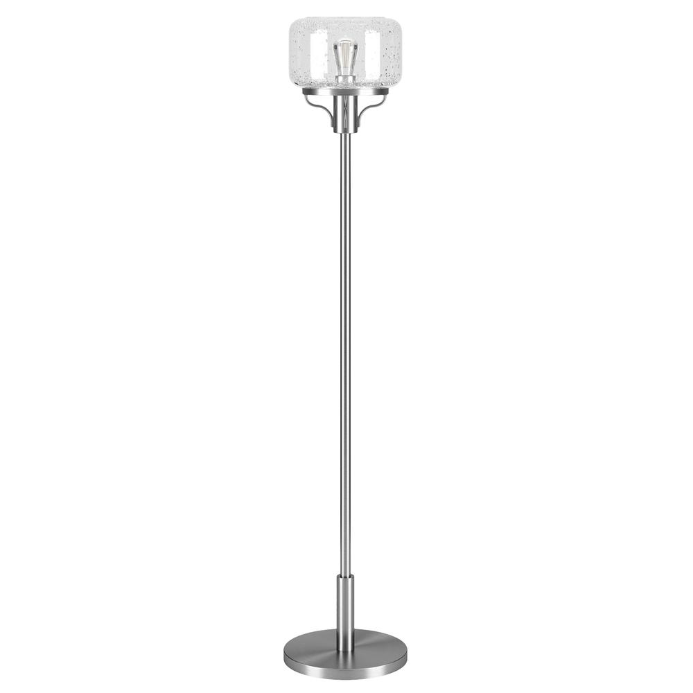 Tatum Globe & Stem Floor Lamp with Glass Shade in Brushed Nickel/Seeded. Picture 1