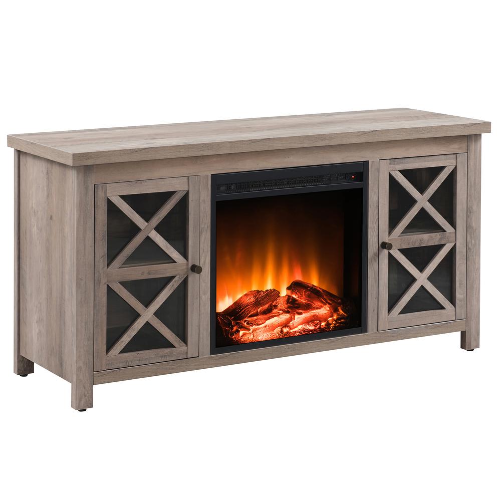 Colton Rectangular TV Stand with Log Fireplace for TV's up to 55" in Gray Oak. Picture 1