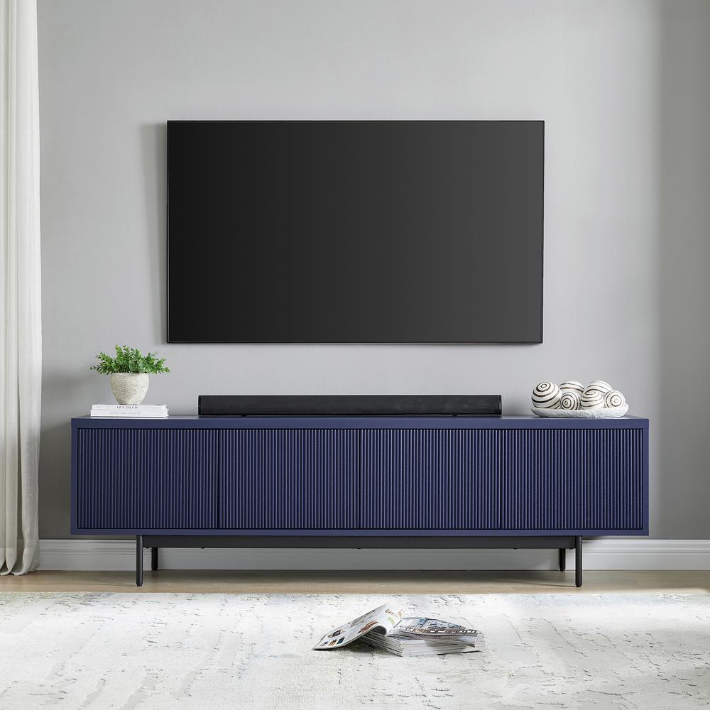 Whitman Rectangular TV Stand for TV's up to 75" in Dark Blue. Picture 2