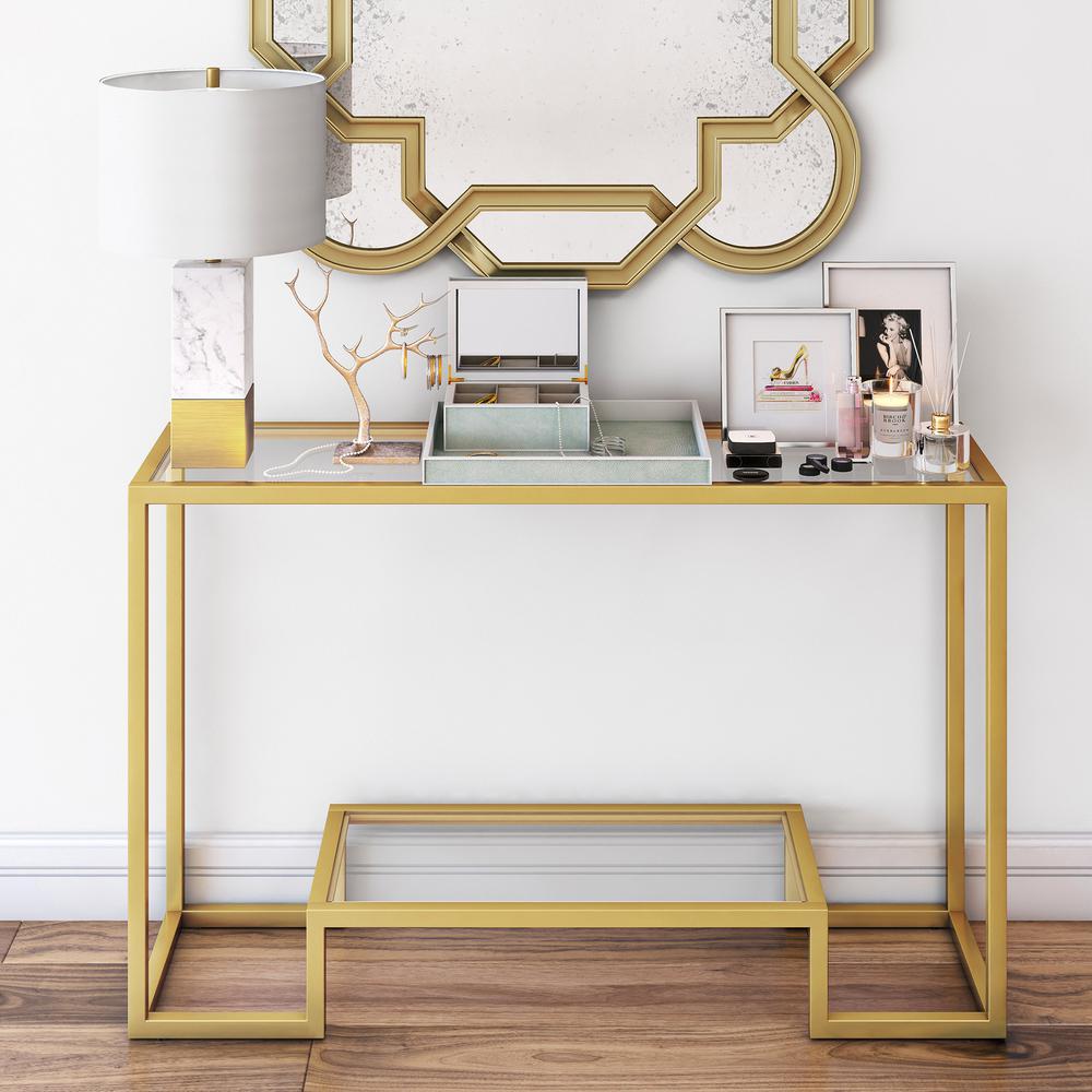 Athena 47.75'' Wide Rectangular Console Table in Brass. Picture 4