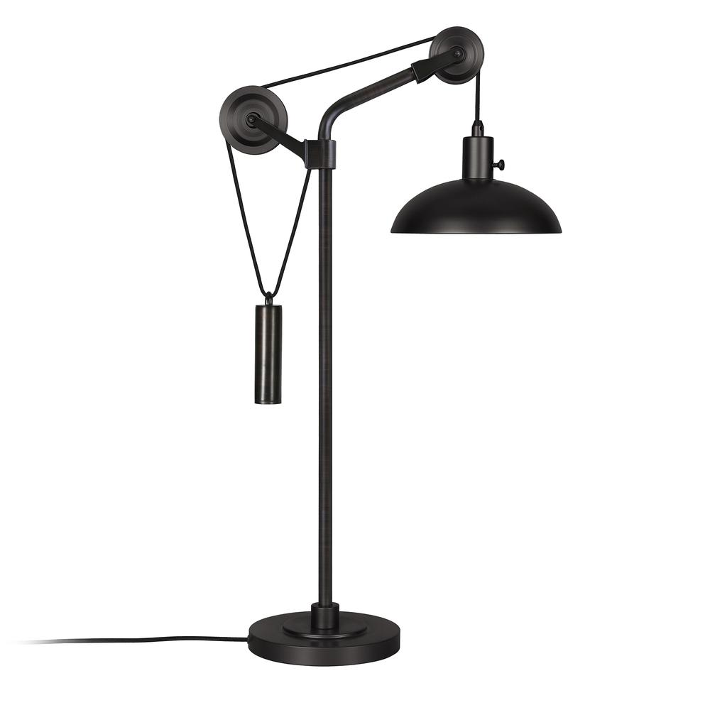 Neo 33.5" Tall Solid Wheel Pulley System Table Lamp with Metal Shade in Blackened Bronze/Blackened Bronze. Picture 3