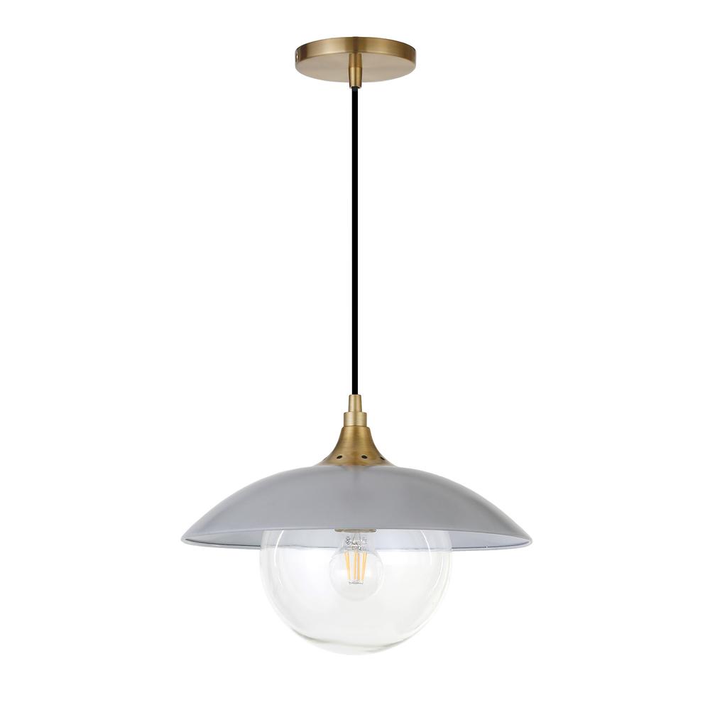 Alvia 14.5" Wide Pendant with Metal/Glass Shade in Cool Gray/Brass/Cool Gray. Picture 1