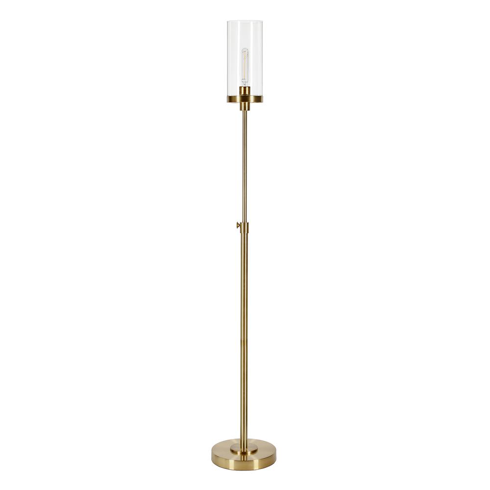 Frieda 66" Tall Floor Lamp with Glass Shade in Brass/Clear. Picture 1