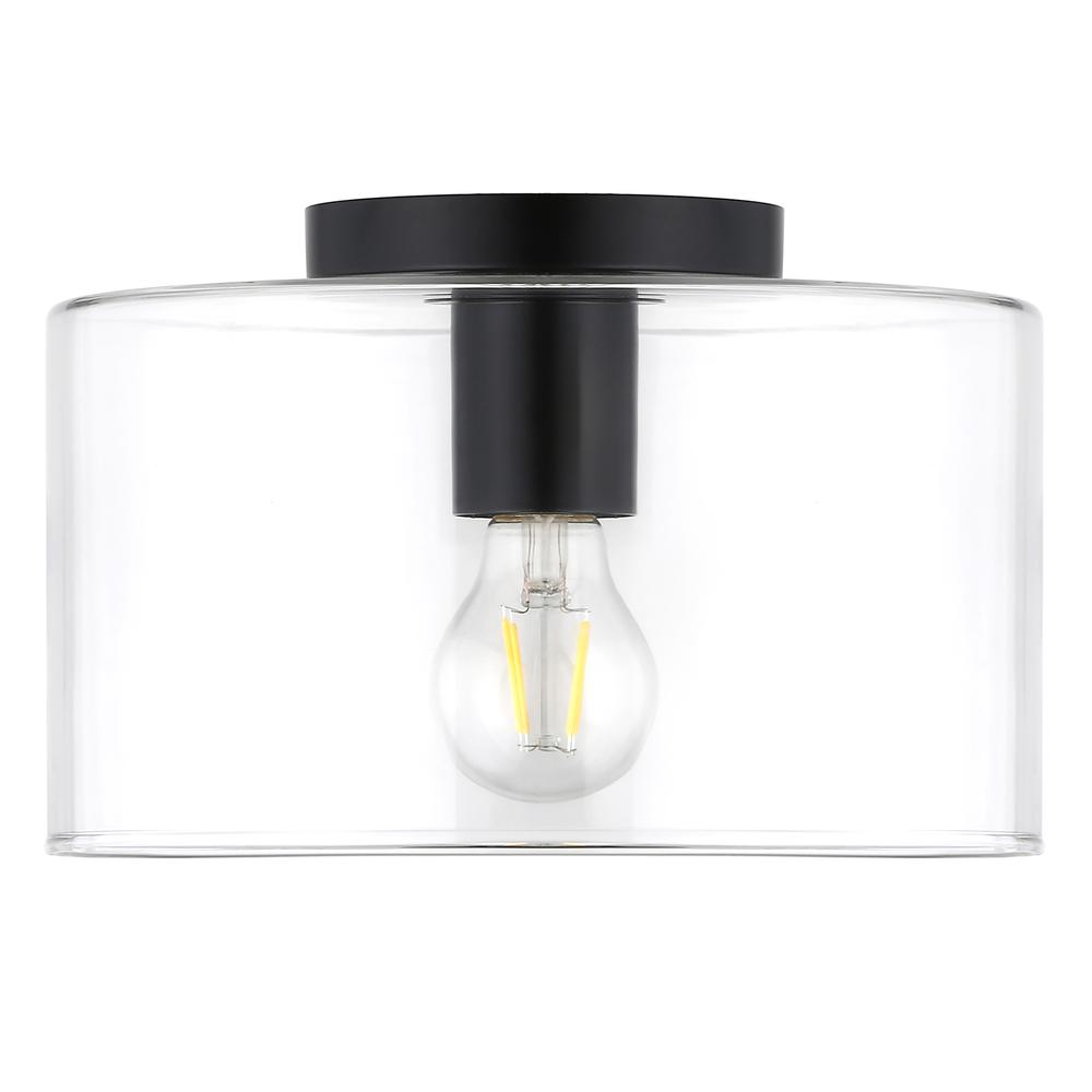 Henri 10" Wide Flush Mount with Glass Shade in Matte Black/Clear. Picture 1