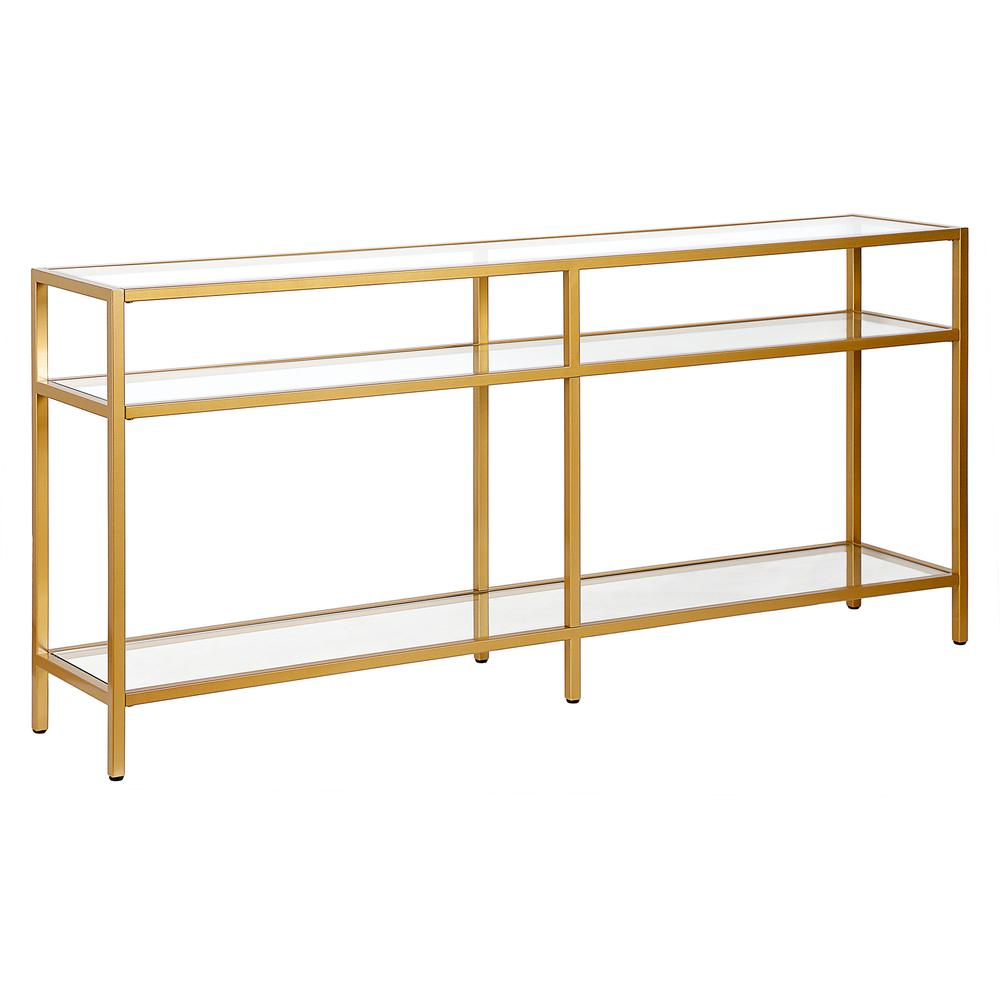 Sivil 64'' Wide Rectangular Console Table in Brass. Picture 1