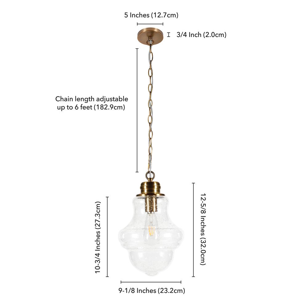 Annie 9.13" Wide Pendant with Glass Shade in Brass/Seeded. Picture 5