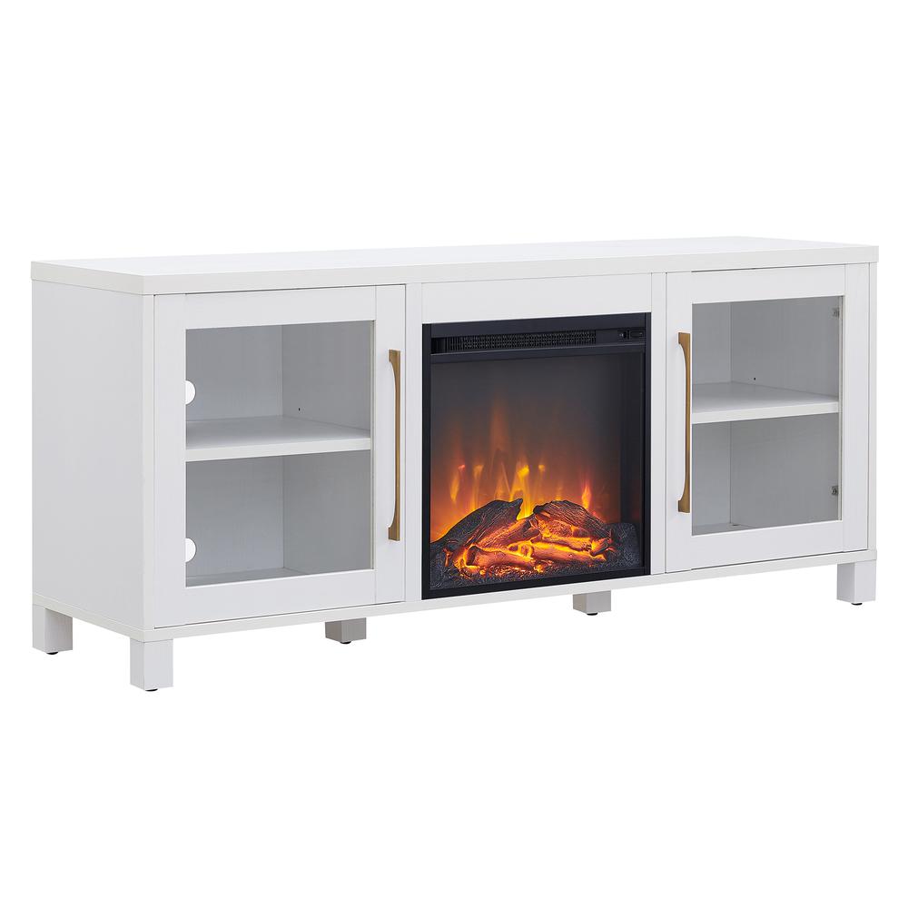 Quincy Rectangular TV Stand with Log Fireplace for TV's up to 65" in White. Picture 1