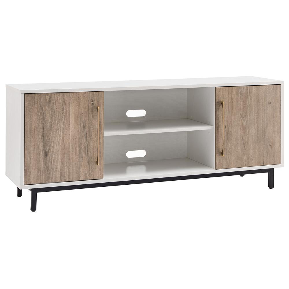 Julian Rectangular TV Stand for TV's up to 65" in White/Antiqued Gray Oak. Picture 1