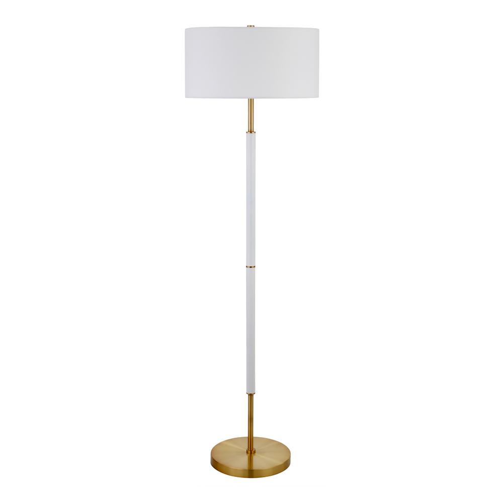 Simone 2-Light Floor Lamp with Fabric Shade in Matte White/Brass /White. Picture 1