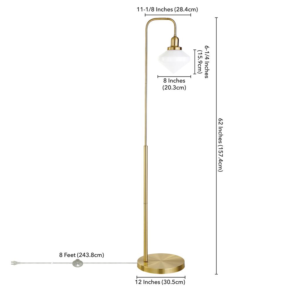 Zariza Arc Floor Lamp with Glass Shade in Brass/White Milk. Picture 4