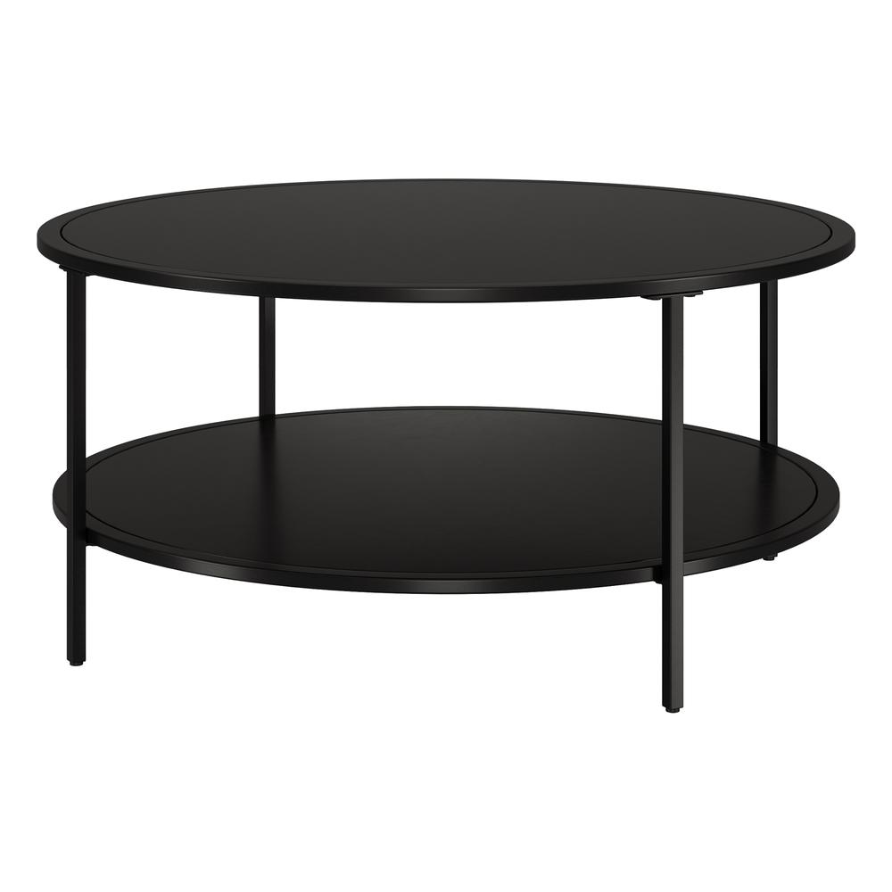 Sivil 36'' Wide Round Coffee Table with Metal Top in Blackened Bronze. Picture 1