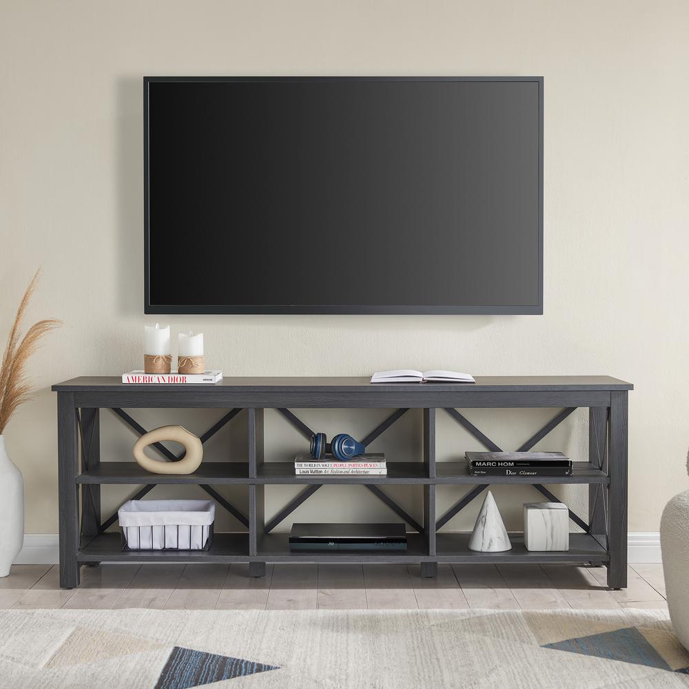 Sawyer Rectangular TV Stand for TV's up to 80" in Charcoal Gray. Picture 4