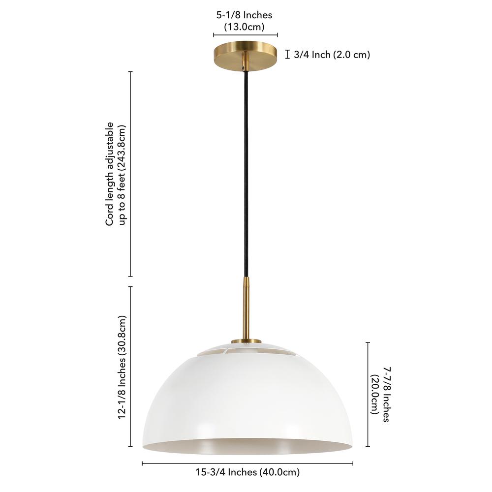 Jordyn 16" Wide Pendant with Metal Shade in White/Brushed Brass. Picture 5