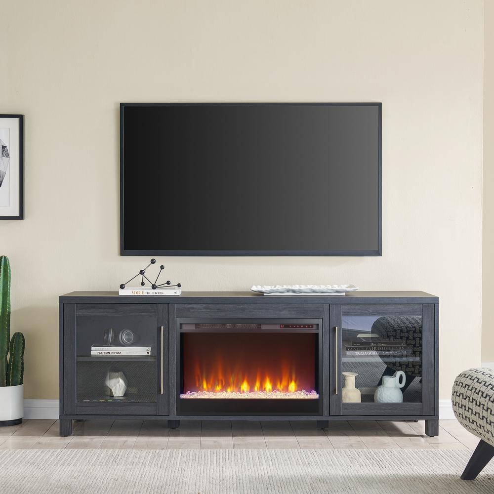 Quincy Rectangular TV Stand with 26" Crystal Fireplace for TV's up to 80" in Charcoal Gray. Picture 4