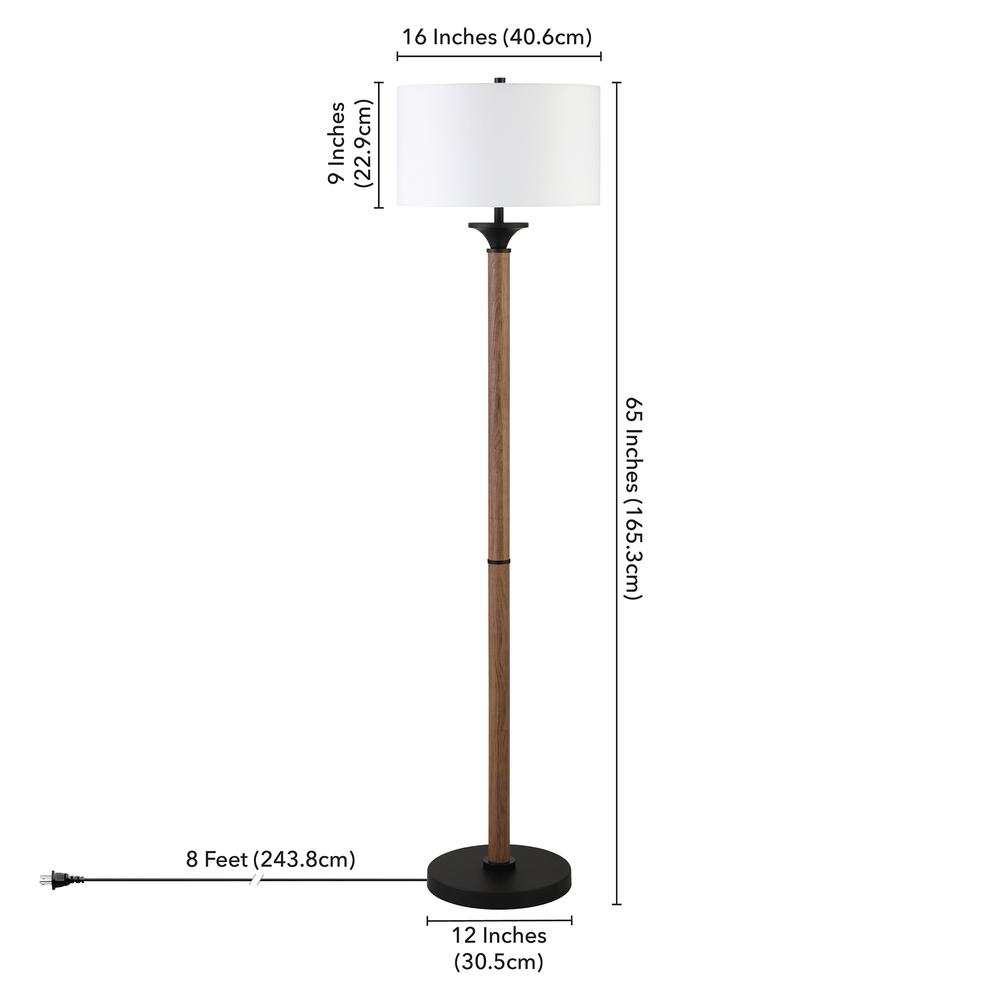 Delaney 66" Tall Floor Lamp with Fabric Shade in Rustic Oak/Blackened Bronze. Picture 4
