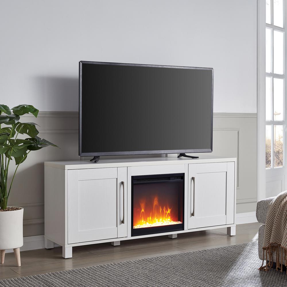 Chabot Rectangular TV Stand with Crystal Fireplace for TV's up to 65" in White. Picture 2