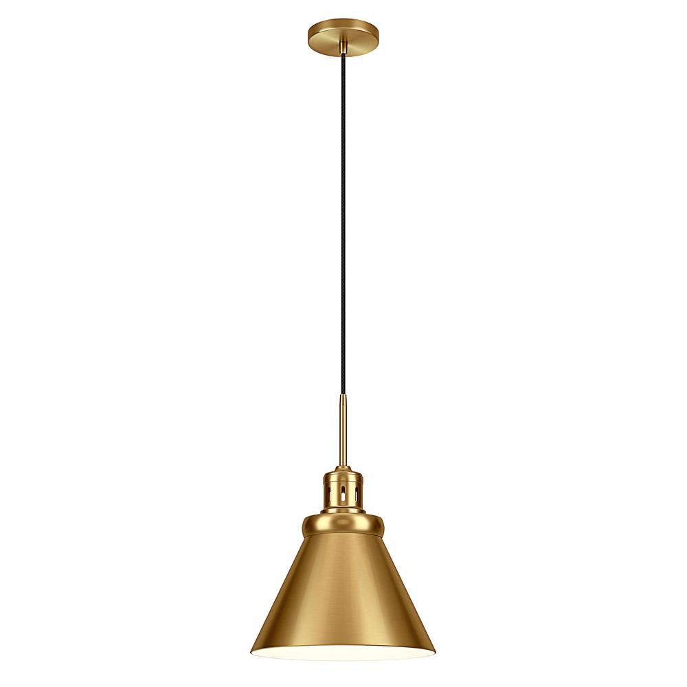 Zeno 12" Wide Pendant with Metal Shade in Brushed Brass/Brushed Brass. Picture 3