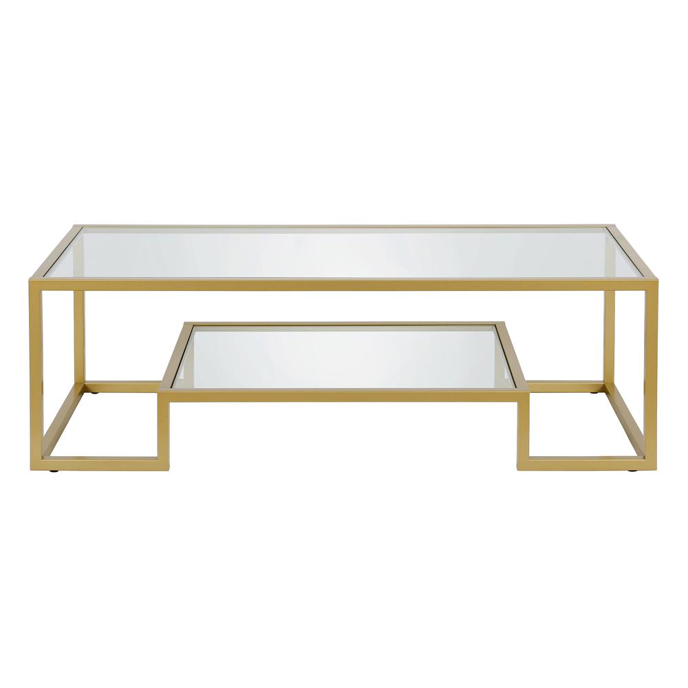 Athena 54'' Wide Rectangular Coffee Table in Brass. Picture 3
