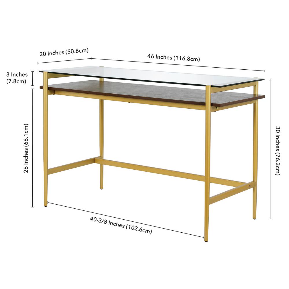 Eaton Rectangular 46'' Wide Desk with MDF Shelf in Brass/Walnut. Picture 5