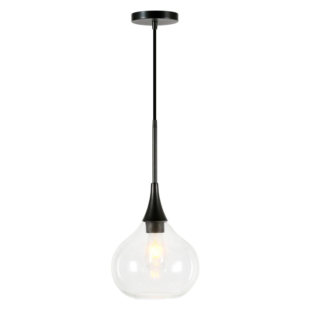 Ida 9.5" Wide Pendant with Glass Shade in Matte Black/Clear. Picture 3