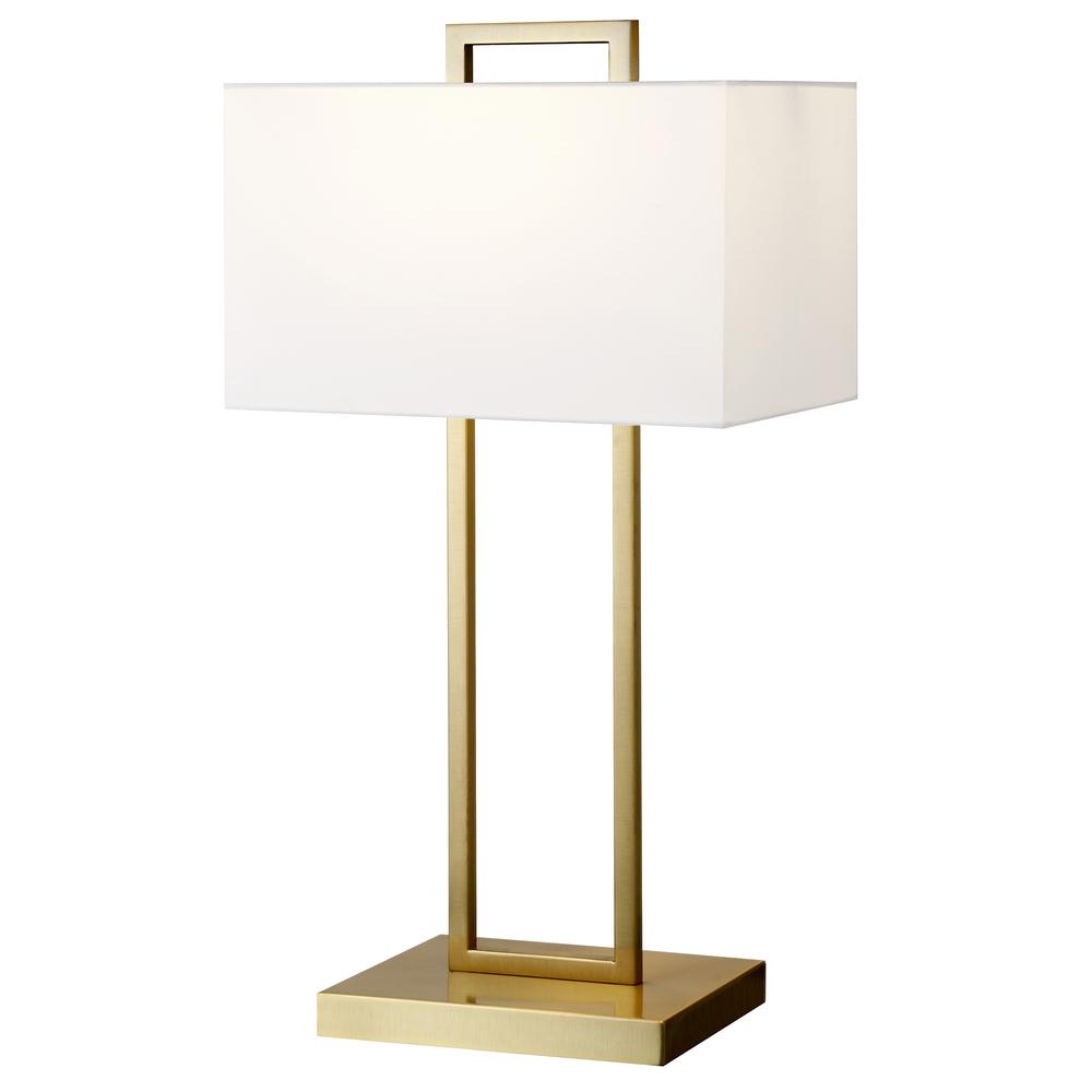 Adair 28" Tall Table Lamp with Fabric Shade in Brass/White. Picture 3