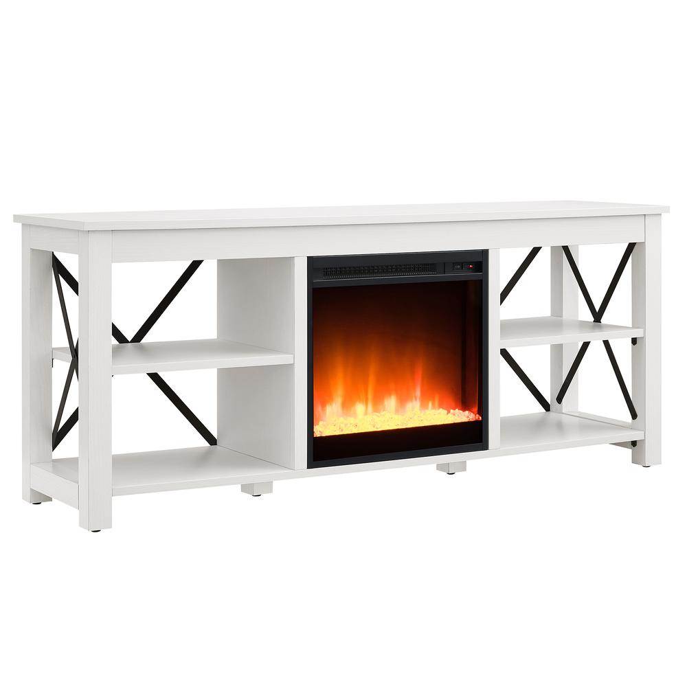 Sawyer Rectangular TV Stand with Crystal Fireplace for TV's up to 65" in White. Picture 1