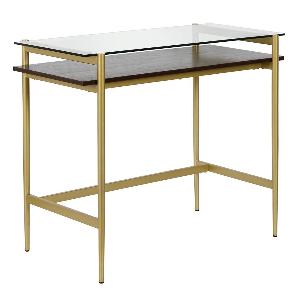 Eaton 36'' Wide Rectangular Desk in Brass/Walnut. Picture 1