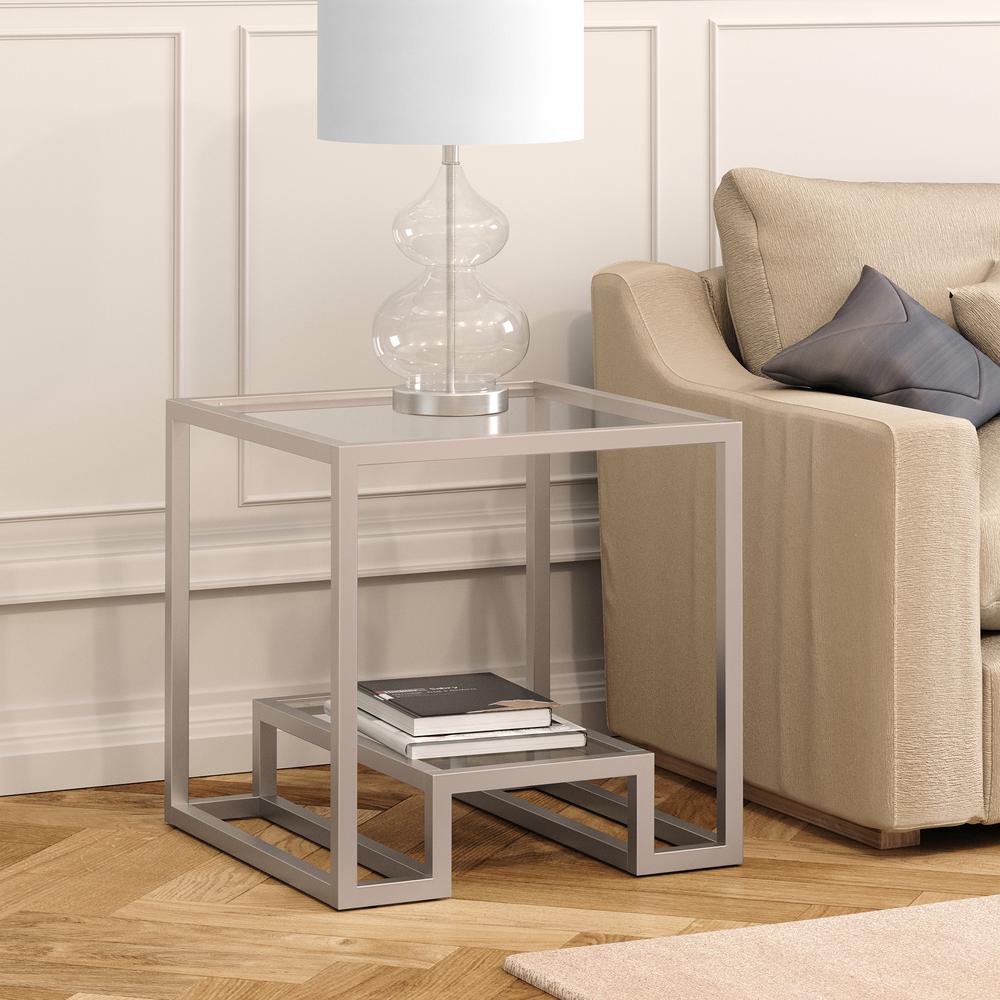 Athena 22'' Wide Square Side Table in Satin Nickel. Picture 2