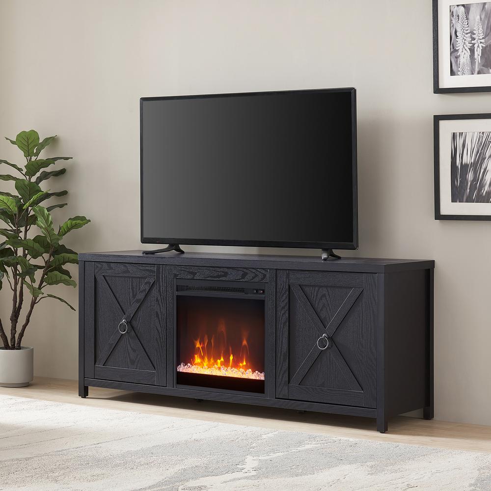 Granger Rectangular TV Stand with Crystal Fireplace for TV's up to 65" in Black. Picture 2