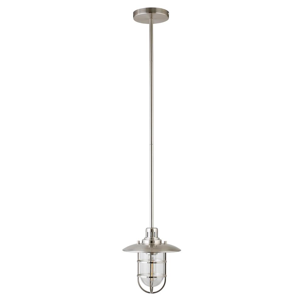 Bay 8.25" Wide Lantern Pendant with Glass/Metal Shade in Brushed Nickel/Clear. Picture 1