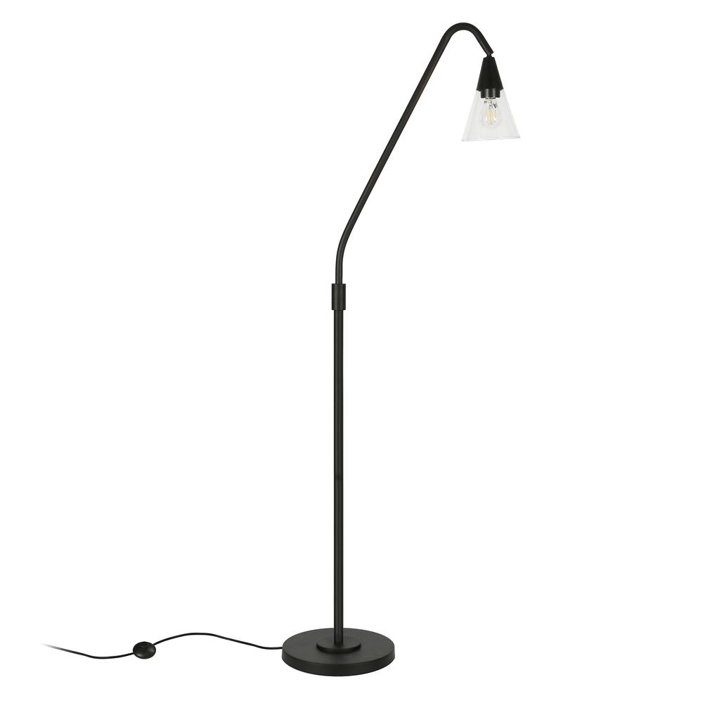 Challice Arc Floor Lamp with Glass Shade in Blackened Bronze/Clear. Picture 3