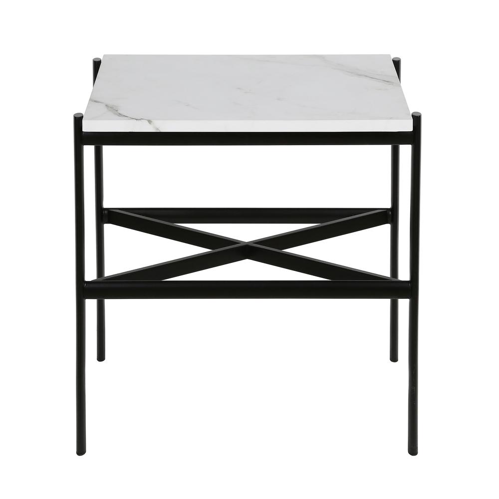 Braxton 21.25'' Wide Rectangular Side Table with Faux Marble Top in Blackened Bronze. Picture 3
